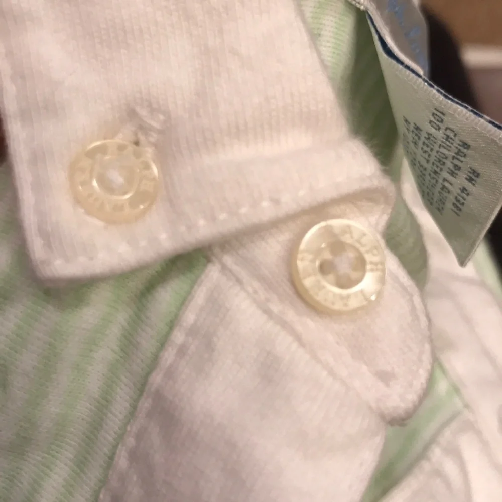 Ralph Lauren vintage 3 mos infant pinstriped button romper green white logo